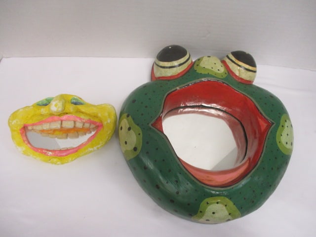 Whimsical Clay Sculpture Face Mirror & Whimsical Frog Mirror: .