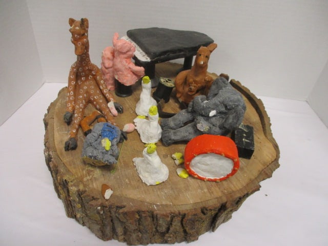 Log Piece Handcrafted w/Clay Band Members (14" Diameter) (1 of 9)