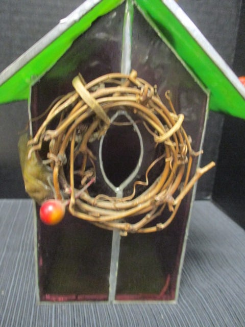 Murano Glass Birds, Stained Glass Birdhouse, 2 Paperweights, - 2