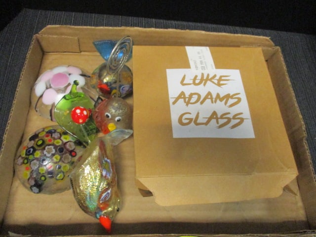 Murano Glass Birds, Stained Glass Birdhouse, 2 Paperweights, - 4