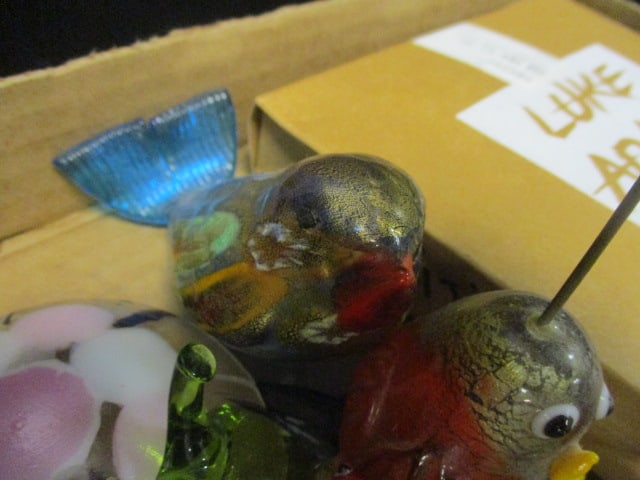 Murano Glass Birds, Stained Glass Birdhouse, 2 Paperweights, - 7