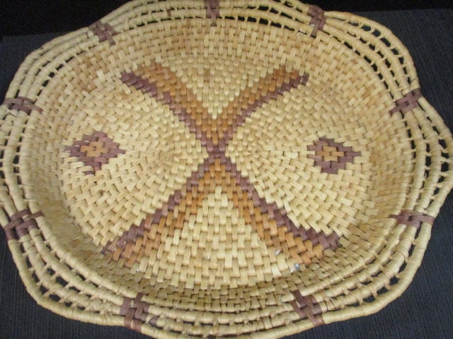 Handwoven Shallow Basket w/Geometric Cross Pattern - 2