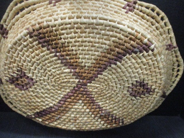Handwoven Shallow Basket w/Geometric Cross Pattern - 3