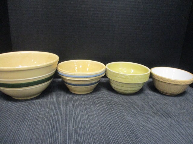 Lot of 4 Bowls-Mason Cash 4 1/2", USA 5", Blue Swirl 5 1/2", (1 of 10)