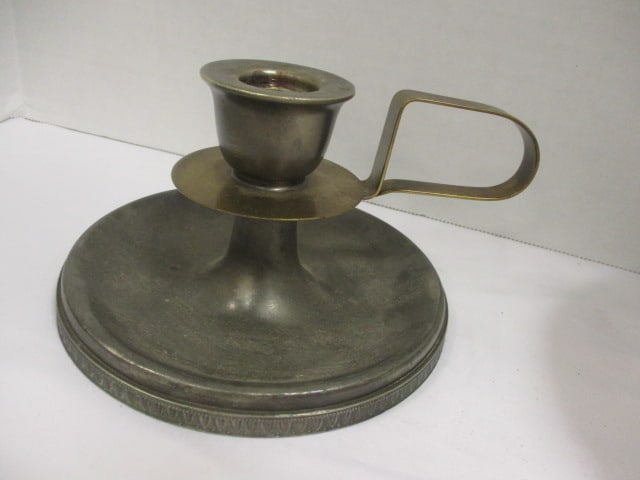 Pewter Lidded Serving Bowl, Pewter Cup, Candleholder, Plate - 6