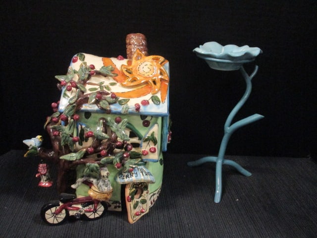 Clayworks 'Cherry Tree Inn' Tealight House & Tealight Twig Stand: .