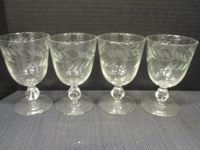 Etched Floral Design Crystal Stemware (Lot of 6) (1 of 4)