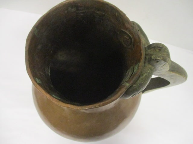 Hand hammered Copper Pitcher w/Brass Handle & Bulbous Body - 4