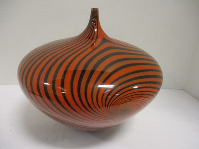 Vortex Series Design Art Glass Vase: 9" Diameter x 8 1/2" H