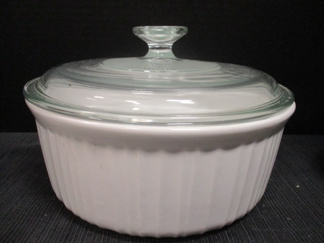 Corningware French White Casserole w/lid & 6 Brulee Bowls - 6