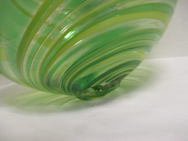 Hand Blown Green & Yellow Swirl Art Glass Sphere - 3