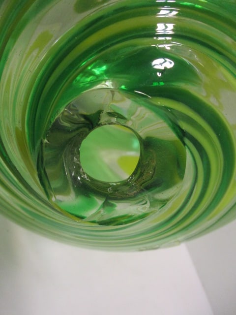 Hand Blown Green & Yellow Swirl Art Glass Sphere - 4