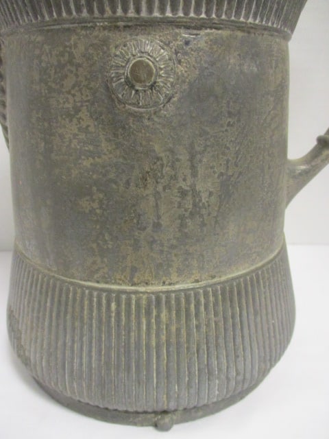Antique Hard White Metal Lidded Water Pitcher w/enamel Innards - 4