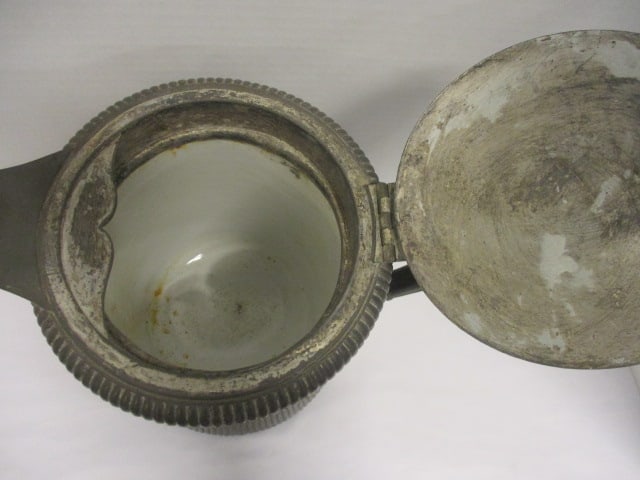 Antique Hard White Metal Lidded Water Pitcher w/enamel Innards - 5