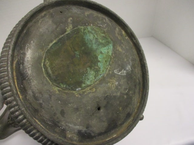 Antique Hard White Metal Lidded Water Pitcher w/enamel Innards - 6