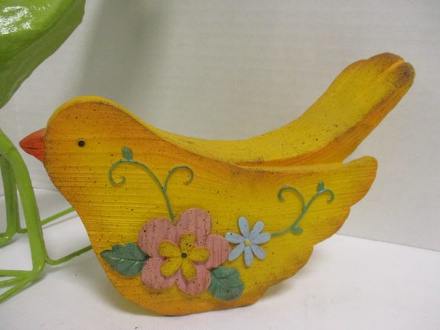 Birds-Paper Mache Green Bird (12"L x 9"H), Folk Art Bird (8 L x 6 H), - 5