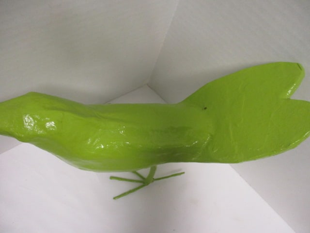 Birds-Paper Mache Green Bird (12"L x 9"H), Folk Art Bird (8 L x 6 H), - 8