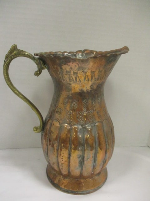 Copper & Brass 8" Hammered Pitcher, Copper/Brass Saucepan, - 2