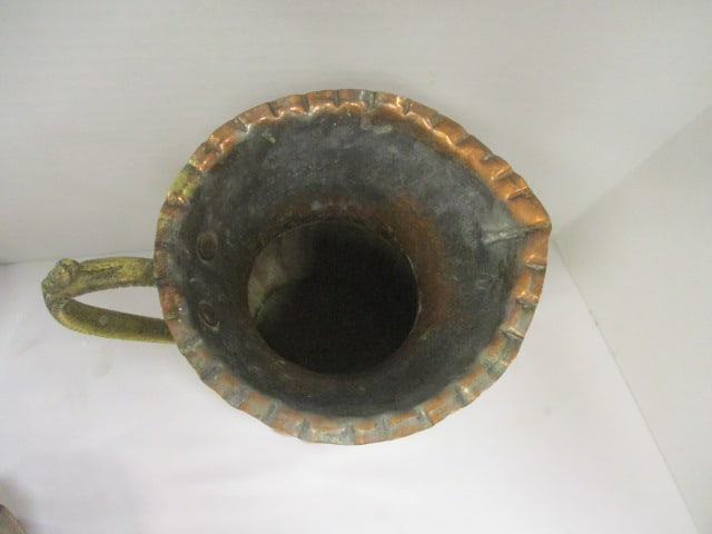 Copper & Brass 8" Hammered Pitcher, Copper/Brass Saucepan, - 3