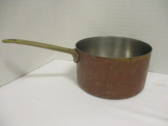 Copper & Brass 8" Hammered Pitcher, Copper/Brass Saucepan, - 7