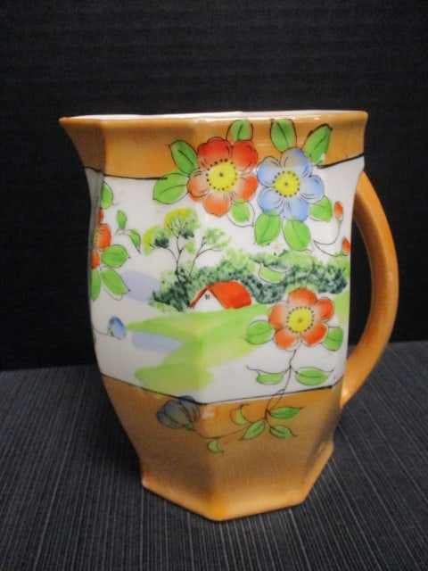 Red Letter Japan Handpainted Lusterware Octagonal Pitcher: 6 1/2"