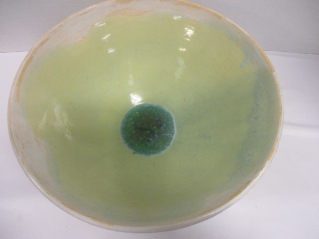 Signed (Jan 2003) Pottery Bowl w/Dark Green Crystalline Bottom - 2