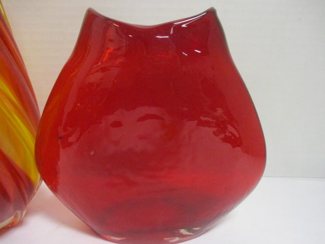 Mid Century Blown Art 10" Vase & Mid Century Ruby Red Vase 7" - 2