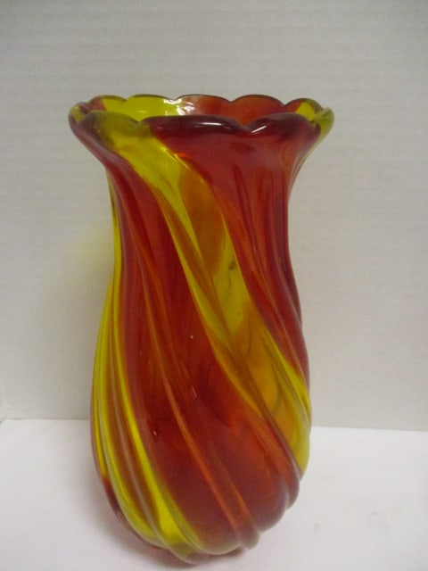 Mid Century Blown Art 10" Vase & Mid Century Ruby Red Vase 7" - 4