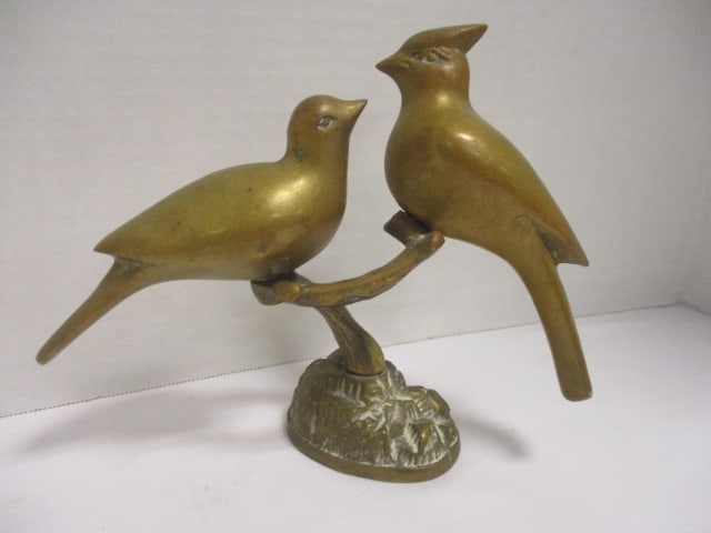 Solid Brass Bird Figurines on Tree Branch (8"W x 7" H) & - 4