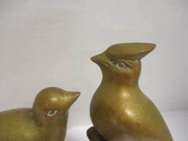 Solid Brass Bird Figurines on Tree Branch (8"W x 7" H) & - 5