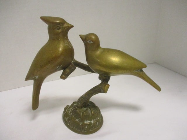 Solid Brass Bird Figurines on Tree Branch (8"W x 7" H) & - 7