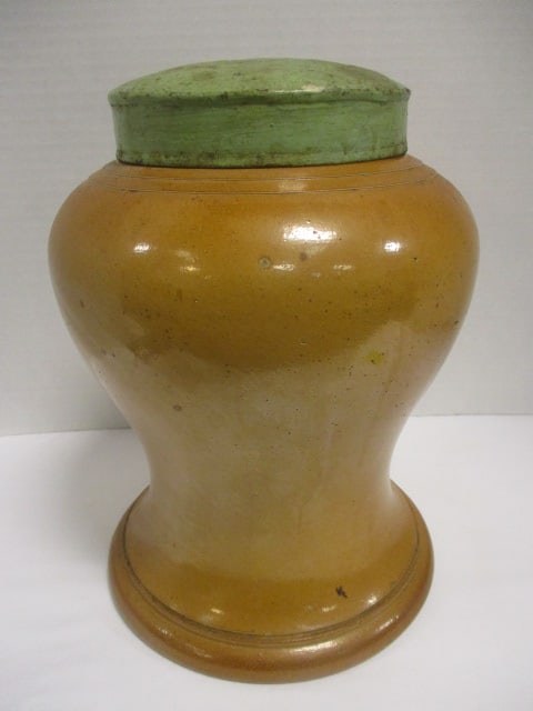 Honey Glazed Southern Folk Art Potery Jar w/Metal Lid: 10"