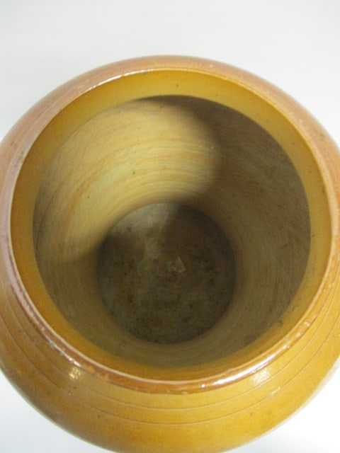 Honey Glazed Southern Folk Art Potery Jar w/Metal Lid - 4