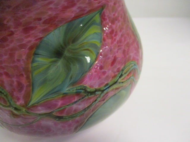 Handcrafted Art Glass Vase w/Leaf & Vine Motif (Possibly Lotton?) - 3