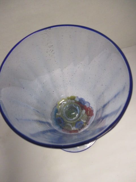 Artisan Blue Glass Goblets w/Glass Flowers on Stem - 5