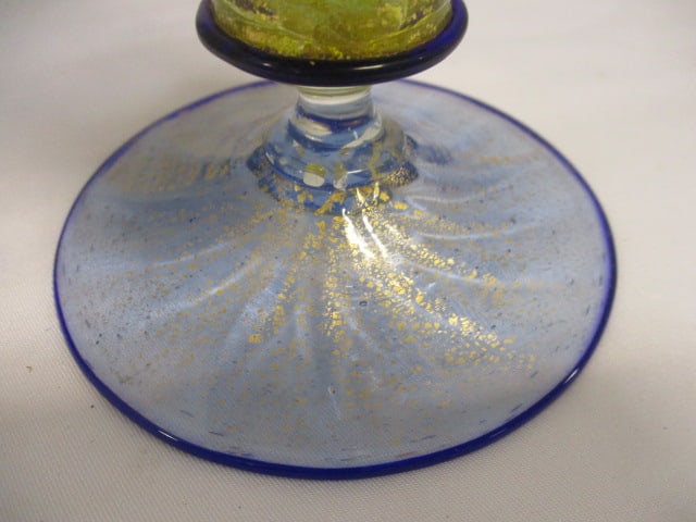 Artisan Blue Glass Goblets w/Glass Flowers on Stem - 6