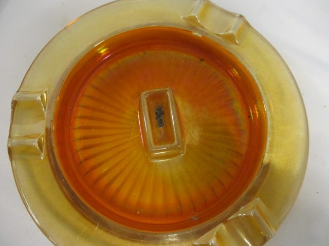 Hazel Atlas Marigold Carnival Glass Ashtray w/matchbook holder & - 6