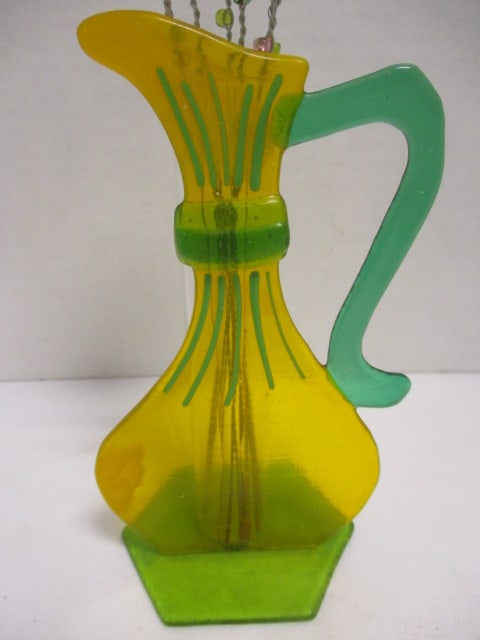 Yellow & Green Pitcher Style Vase w/Butterfly Flowers - 2