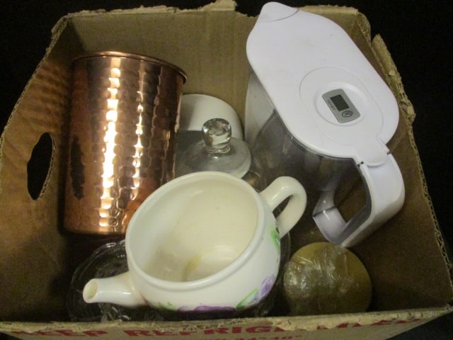 Water Pitcher, Misc. Glassware Grouping: see pictures