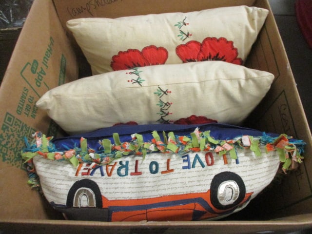 Throw Pillows-2 Embroidered Red Poppy & 1 Car/Suitcase Pillow: .