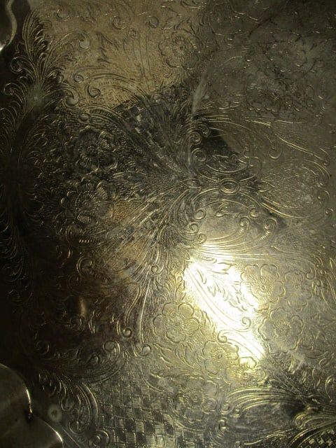 Ornate Silverplate Footed Punch Bowl w/Underplate/Cups - 9