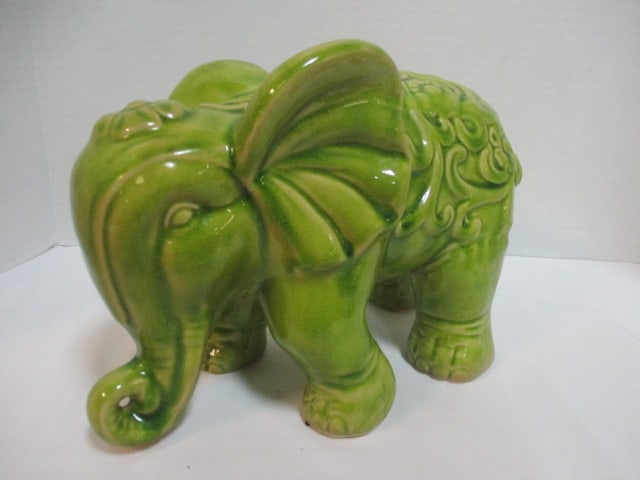 Pottery Green Elephant: 10 1/2 x 7 3/4