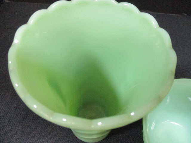 Fireking Jadeite Art Deco Vase & Alice Cup & Blue small casserole - 3