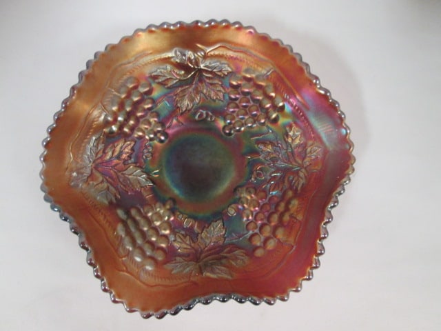 Vintage Northwood Iridescent Carnival Glass "Grape & Cable" Ruffle Dish - 2