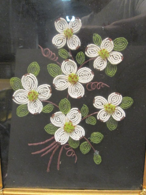 Dimensional French-Beaded Style Dogwood Floral Art in Upcycled Costume Jewelry Folk Art Frame - 2