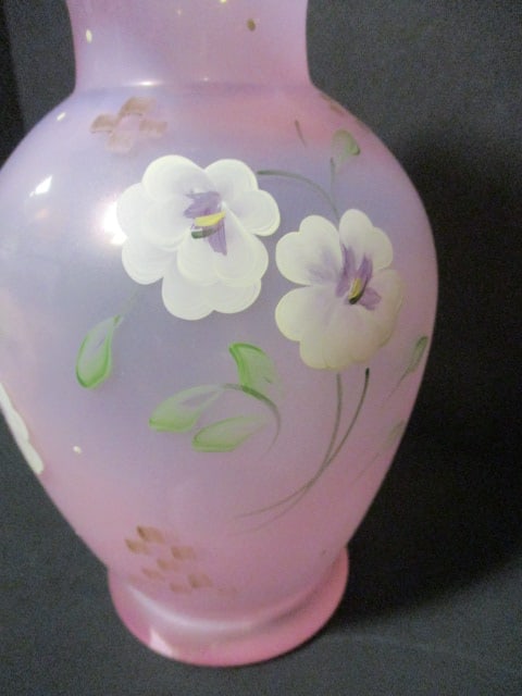 Fenton Signed Handpainted Opalescent Pink Ruffle Vase - 2