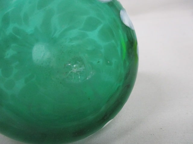 Vintage Teal Green Splatter Glass Vase 6" & 2 Blue Splatter Glass Vases 4.5" - 4