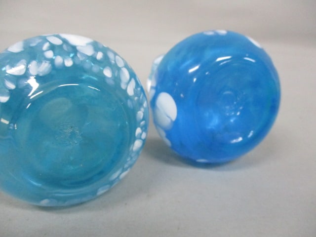 Vintage Teal Green Splatter Glass Vase 6" & 2 Blue Splatter Glass Vases 4.5" - 8