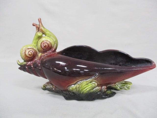Hull Pottery #E-12 "Ebb Tide" Conch Shell and Snail Console Planter: 16" 9"