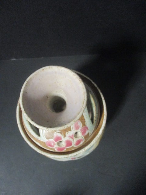 Gallery of the Mountains Judy Brater Signed Art Pottery Carved Floral Pattern Potpourri Jar - 3